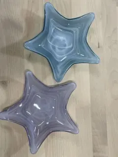 使用済 Francfranc 星型ガラス皿 青と紫のマーブル模様+羊マグカップ