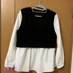 ★黒白レイヤードニットベスト★Lサイズ