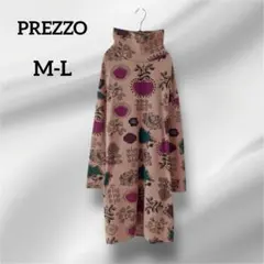 プレッツォ　長袖ロングワンピース　花柄ハイネック　裏起毛　ベージュ　M-L
