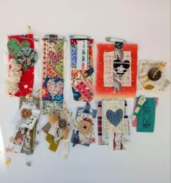 布コラージュ☆タグ☆ジャンクジャーナル素材☆パッチワーク☆ハート☆10枚