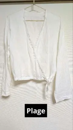 値下げしました☆プラージュ ホワイト カシュクール レースリネンシャツのサムネイル