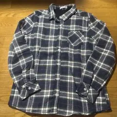 Navy. チェック柄 裏フリース 長袖シャツ M
