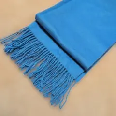 シップス カシミヤ100% ストール ライトブルー フリンジ付き 美品