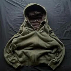 00's OLD UNIQLO ジップパーカー　ボア　カーキ　y2k XL