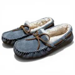 【美品】UGG モカシン デッキシューズ 23cmボア ブルーグレー レディース