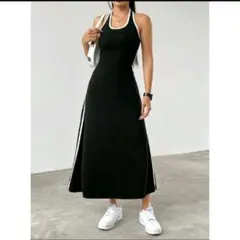 サイドストライプバックレスワンピース