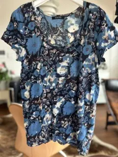 pas de calais 花柄 半袖Tシャツ ブルーのサムネイル