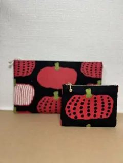 カボチャ柄のぺたんこポーチ&ミニポーチ　ハンドメイド