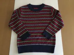 長袖ニットセーター　ネイビー×レッド×イエロー×ホワイト　120
