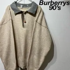 【希少】90s Burberrys ロゴ 刺繍 ニット ポロシャツ ベージュ
