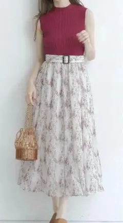 Rirandture リランドチュール　ドッキングワンピース レッド　花柄