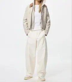 【UNIQLO】ジャージーバレルレッグパンツ　丈長めめ　オフホワイト　Lサイズ