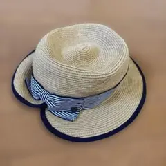 クミキョク　麦わら帽子 ストライプリボン付き　Lサイズ　美品