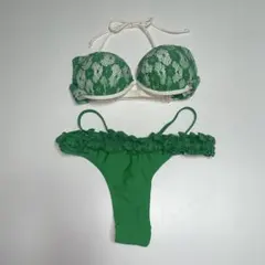 グリーン レース付きセパレート水着
