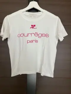 【美品★courrèges】ロゴ刺繍 Tシャツ ホワイト S 丈短★クレージュのサムネイル