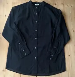 UNIQLO シアーバンドカラーシャツ(長袖)ブラック Ｍ