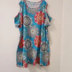 美品 Kancystore オープンショルダー ワンピース エスニック柄 4XL