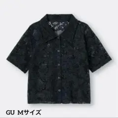 4月末削除予定‼️GU 黒 レースコンパクトシャツ Mサイズ