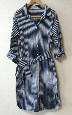 PLST プラステ ストライプ ロングシャツワンピース M　 ベルト付き　美品