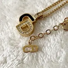クリスチャンディオール　ネックレス　ラインストーン　CDロゴ　ゴールド