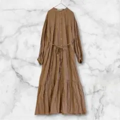 ナノユニバース バンドカラー シャツワンピース ティアード ロング