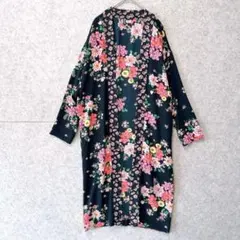 まろん さま専用H&M 花柄 ロングガウン ネイビー S 濃紺 和モダン 羽織のサムネイル