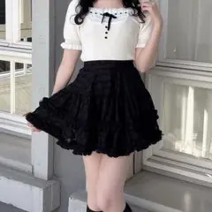 evelyn 千鳥シアーボリュームスカート ブラック