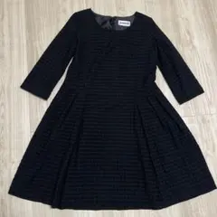 Jocomomola チェック柄　七分袖ひざ丈ワンピース ブラック　サイズ40