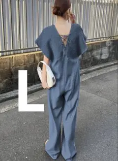 シャーリングサロペット オールインワン☆ ブルー