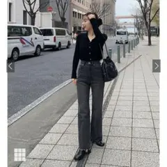 GRL フリンジヘムセミフレアデニムパンツ cu166 ブラック