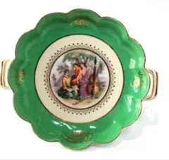 オールドノリタケ 月桂樹M 手描き人物画 両手付プレート 大正期