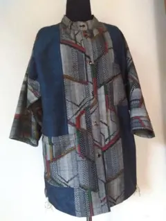 着物リメイク　2種類の紬を使ったジャケットブラウス(NO78)