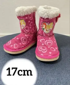 ディズニー プリンセス ハート模様ブーツ 17cm ムートン ピンク