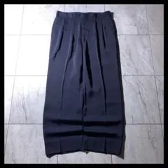 90s 2タック ポリエステル ワイド スラックス ネイビー 日本製 ビンテージのサムネイル
