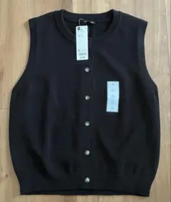 匿名配送 新品 GU フロントボタンセーター ノースリーブ ブラック XL