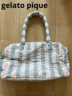 ジェラートピケ　マザーズバッグ　水色　ストライプキルティング
