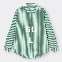 ◆GU◆ ブロードシャツ 長袖 ストライプ グリーン L