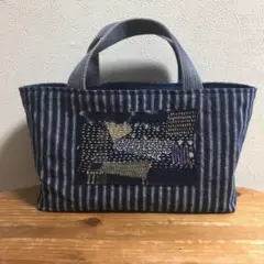 横長ミニトートバッグ　インディゴストライプ