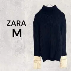 ザラ ZARA タートルネック ケーブルニット セーター バイカラー 厚手 長袖