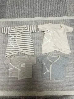 ベビー肌着 4点セット ストライプ　コンビ着　短肌着　秋冬