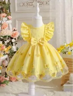 SHEIN ドレス　イエロー　黄色　蝶々　3歳　2歳　ワンピース　女の子　新品