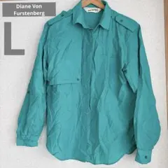 海外古着【Diane Von Furstenberg 】長袖　L ターコイズ