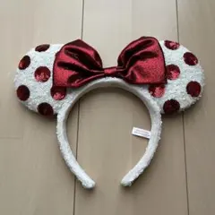 ディズニーカチューシャ ミニー スパンコール ドット 水玉 赤