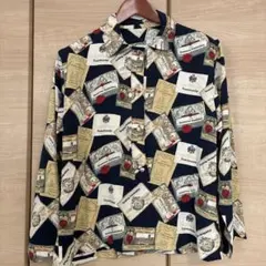 最終価格総柄　ワインラベル柄シャツ