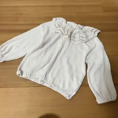 ホワイト レース付きフリル襟 長袖シャツ