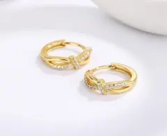 ワンタッチ フープピアス ゴールド キラキラ シンプル キャッチレス