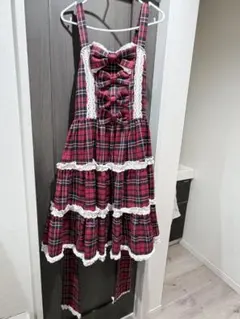 axes femme kawaiiタータンチェックジャンスカ ワイン