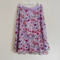 リリールル新タグ付き花柄シフォンフレアスカート ラベンダーLサイズのサムネイル