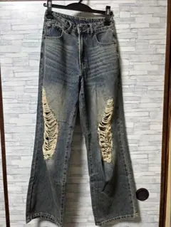 GRL ダメージ加工 ブルーデニム XS