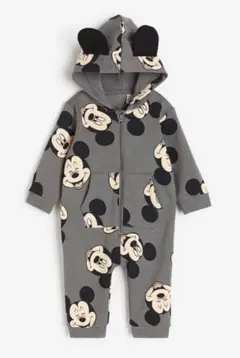 新品未使用＊ミッキー総柄スウェットオールインワン75cmソフト裏起毛つなぎ